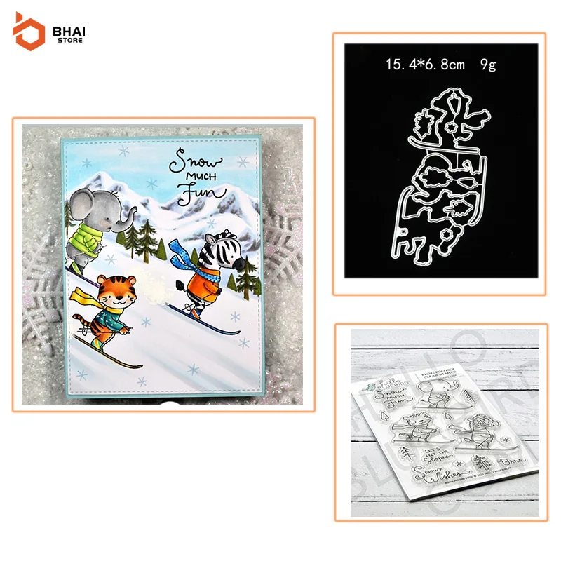 

Наборы штампов и штампов с животными в стиле хиппота для катания на лыжах, рождественские штампы и штампы для самостоятельного скрапбукинга, альбомов, рукоделия, бумажные открытки, цвет 2021 Н