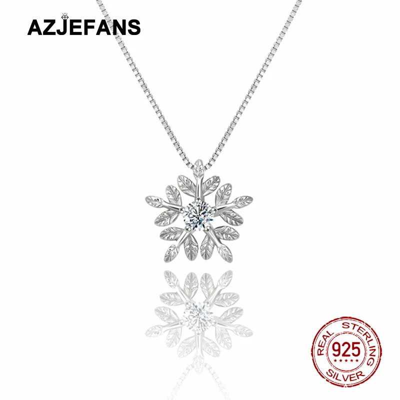Фото AZJEFANS Подвеска-цепочка из стерлингового серебра 925 пробы с кубическим цирконием в форме снежинки, ювелирное изделие №1