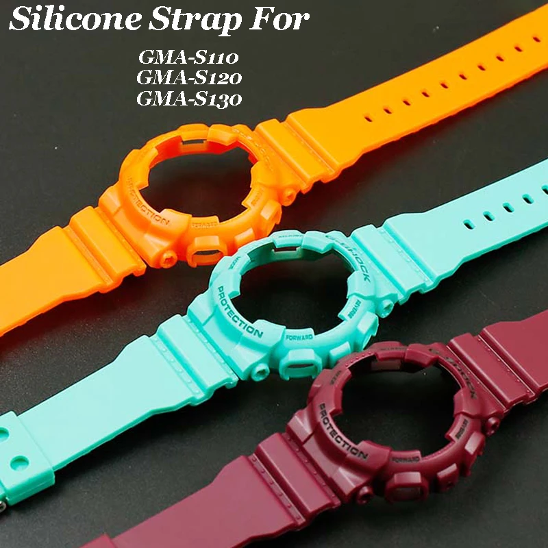 

Silicone Strap for kasioak GMA-S110 GMA-S120 GMA-S130 Rubber and Case Watch Band+bezel Straps Bands Set +Screw+ Tool