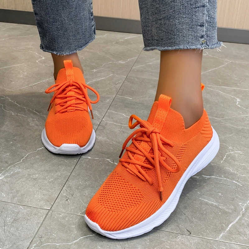 Модные вязаные кроссовки для женщин легкая дышащая сетчатая спортивная обувь