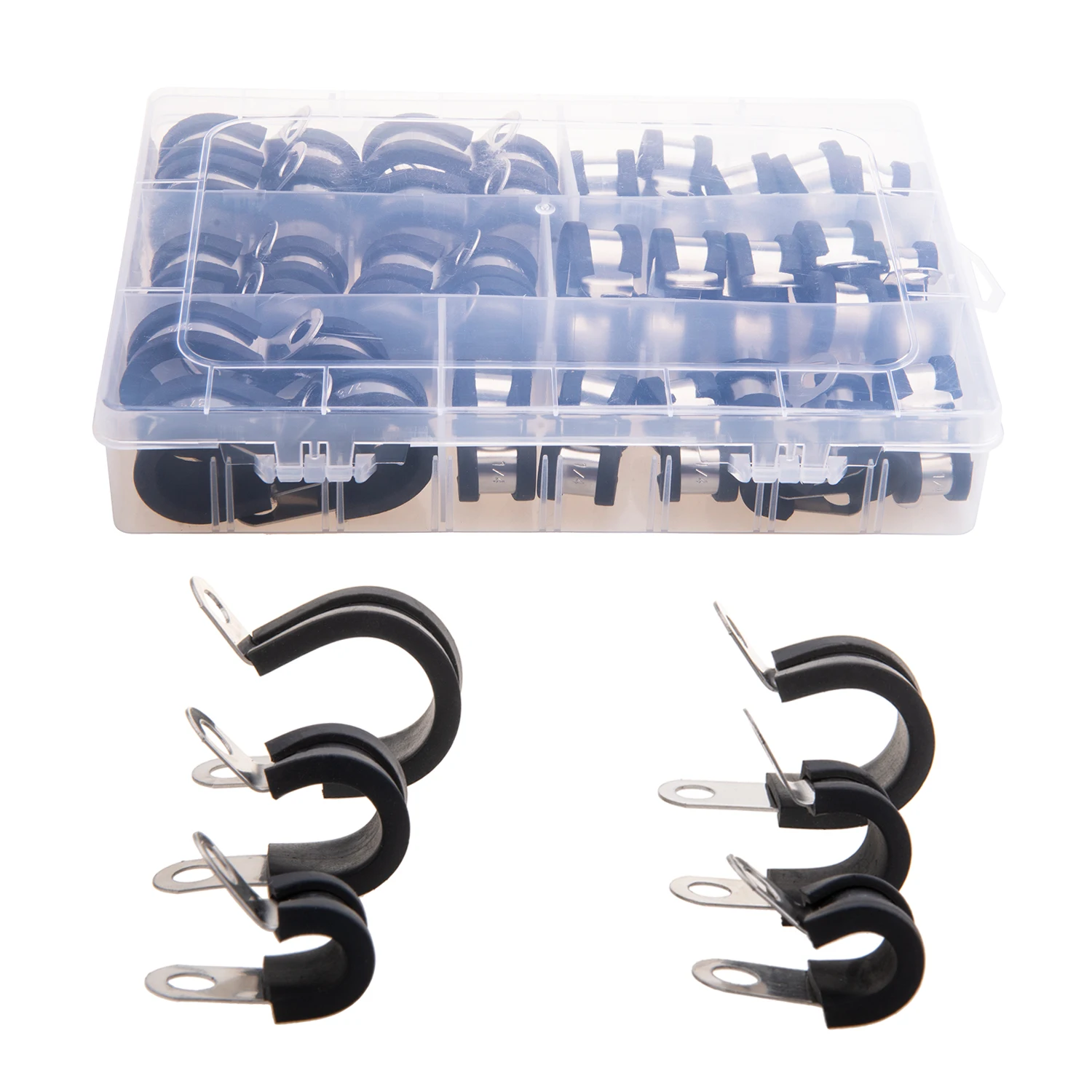 52PCS 6 Sizes Rubber Cushion Insulated Clamp Stainless Steel Metal Clamp Cable Clamp Tool Kit