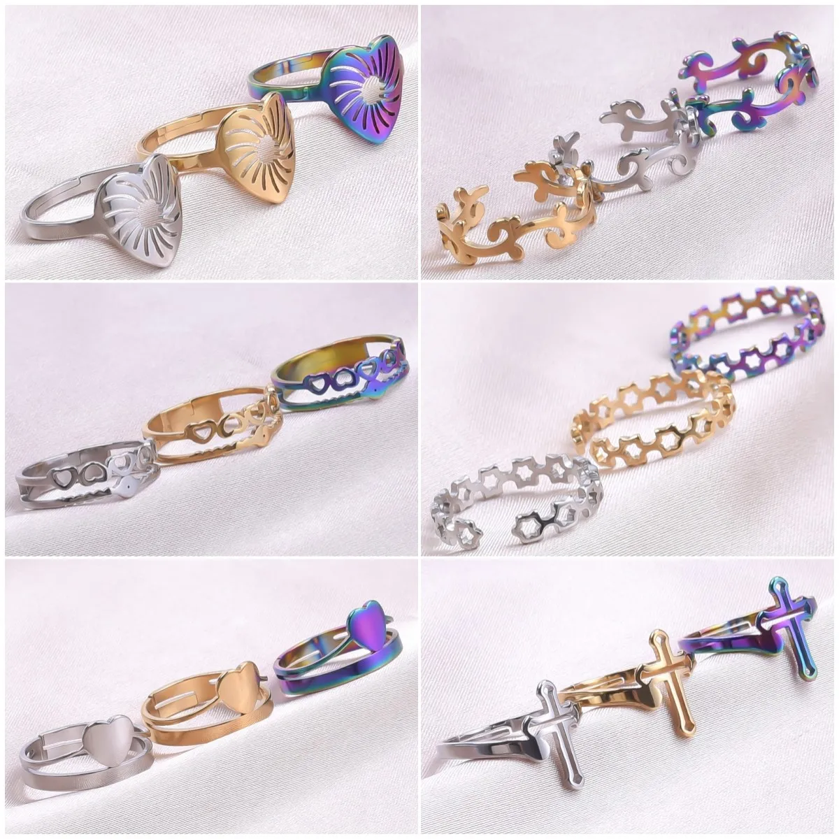 

1PC Heart Cross Rings Star Adjustable Rings For Women Men Gothic Stainless Steel Couple Lovers Ring Wedding Valentine's Day Gift