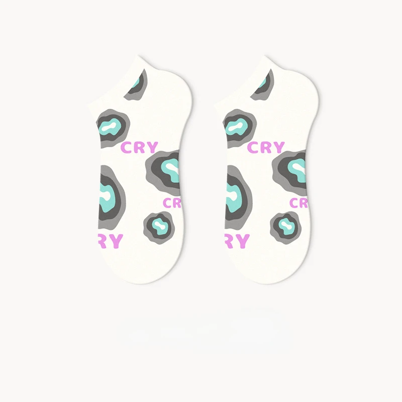 Spring/Summer Cartoon Socks - Breathable Shallow Mouthed Non Falling Pure Cotton Boat Socks-5 Pairs Set