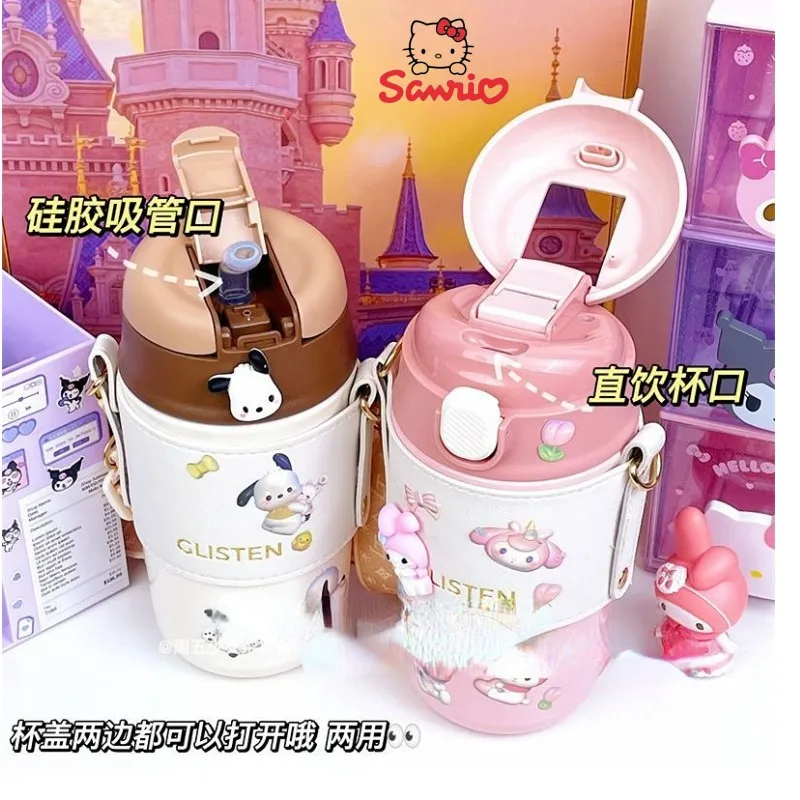 

Sanrio kawaii anime cartoon surrounding water cup stainless steel insulation cup girls high-value ins cup with cup set wholesale