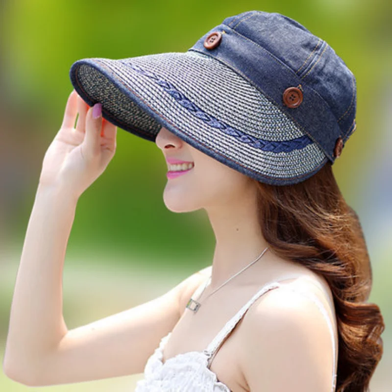 

Шляпа женская Соломенная с широкими полями, Солнцезащитная пляжная шапка с мягкими полями, с широкими полями, на пуговицах, летняя