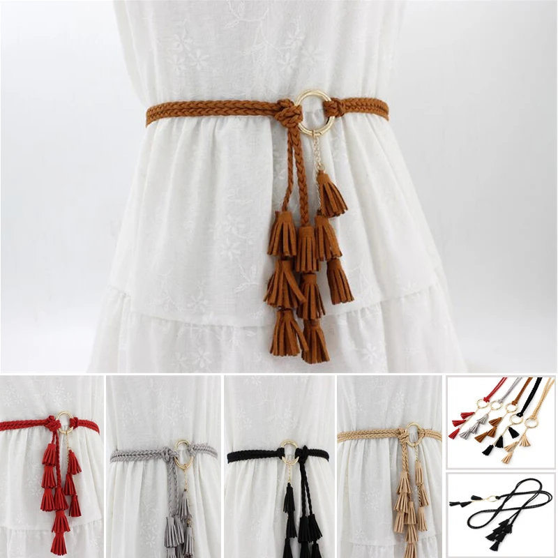 

Женский плетеный ремень с бахромой, цепочка на талию 120 см, аксессуар для одежды