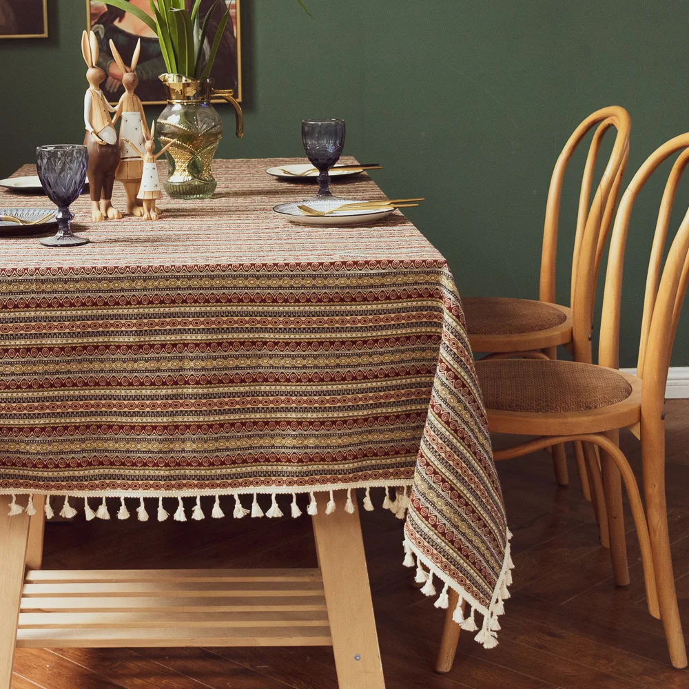 Скатерть из хлопка и льна для большого обеденного стола прямоугольная богемная