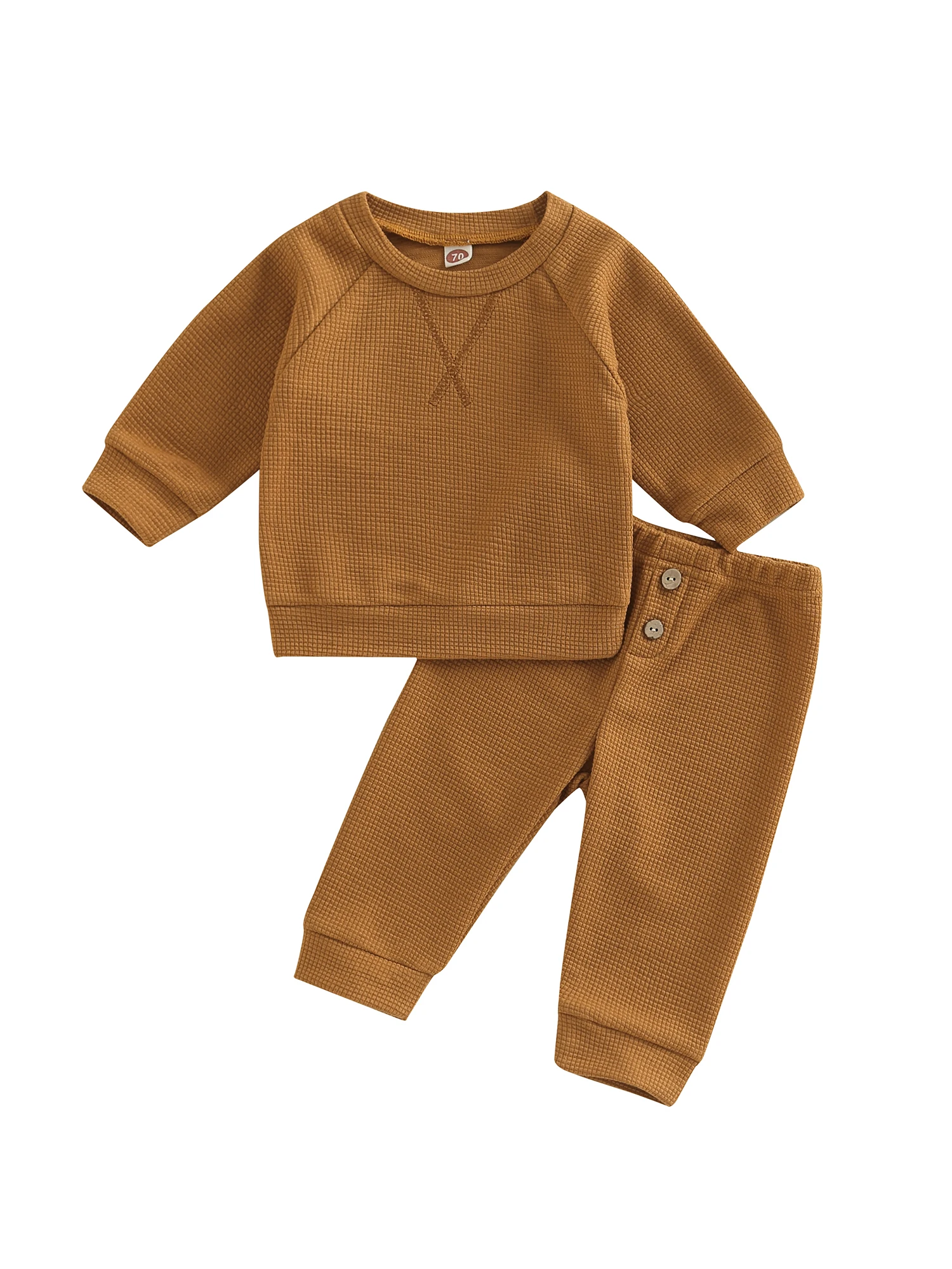 

Unisex Baby Boy Girl Fall Winter Clothes Solid Plaid Pullover Sweatshirts T Shirts Tops Pants Outfits Baby Fall Outfit