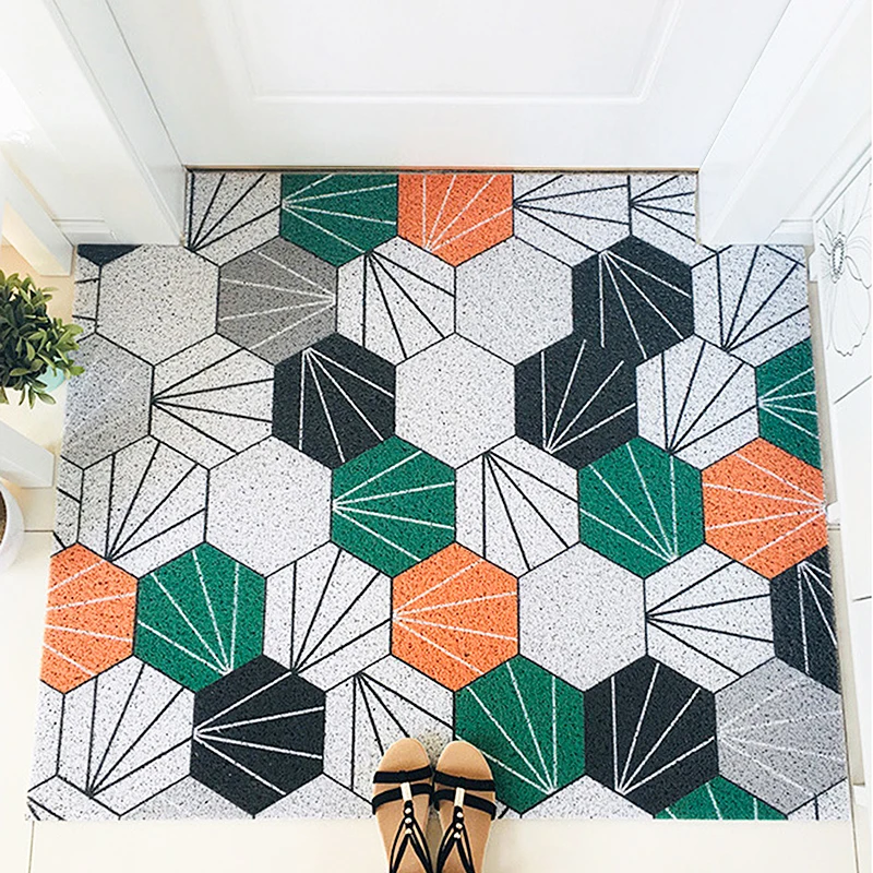 

European marble geometric hexagonal pvc can be cut doormat home floor kitchen bathroom foot pad anti-slip carpet absorbent rug