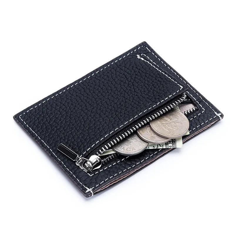 Real Leather Zip Credit Card Holder Contrast Stitching Design Mini Cowhide Men Women Wallet Luxury Portable Ultrathin Coin Purse