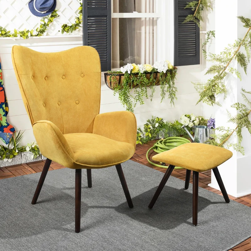 Ottoman Set For Living Room\  Wing Back Armchair Tufted Back Upholstery Living Room Chairs - Orange