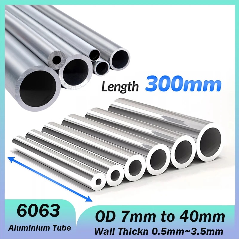 

1 шт. 6063 алюминиевая круглая трубка, полый диаметр от 7 мм до 40 мм, длина 300 мм, трубка из алюминиевого сплава, толщина стенки 0,5 мм ~ 3,5 мм