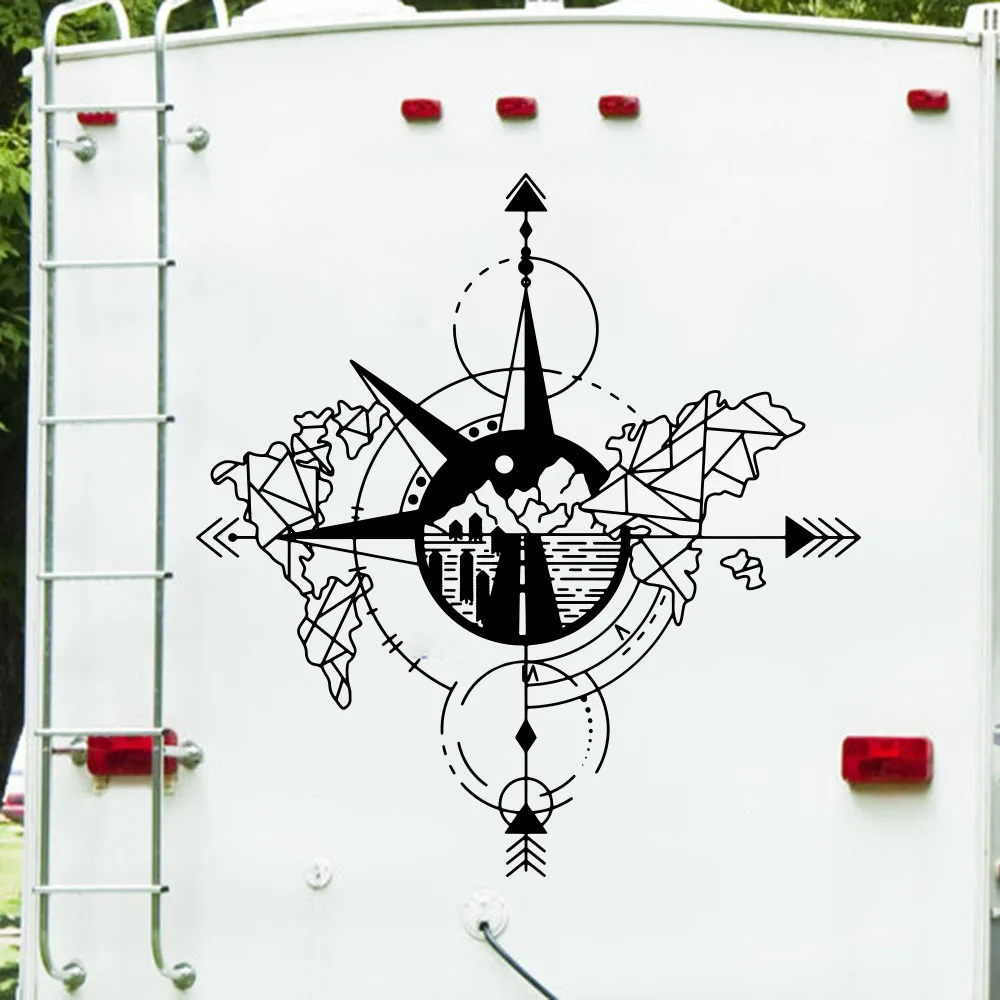 Геометрическая карта мира компас жилой дом на колесах настенная наклейка