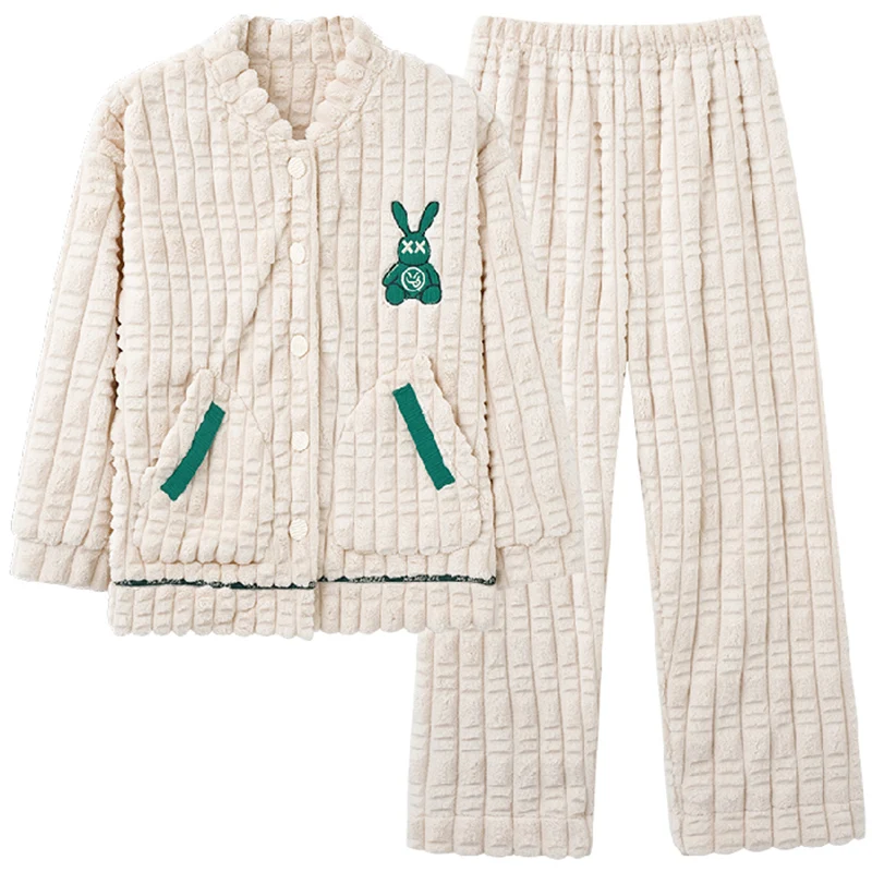 QUHENG Pajamas for Couples Set Thick Warm Coral Fleece Homewear Winter Men's Flannel Soft Casual Sleepwear Women Home Suit