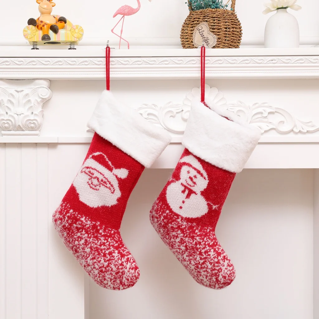 

Xmas 2023 Cute Stocking Christmas Tree Decor Candy Gift Bag Snowman Santa Claus Home Navidad Large knitting Socks Christmas Gift