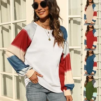 loose long sleeve women t shirt spring and autumn new fashion patchwork tops o neck casual all match lady outfits drop shipping