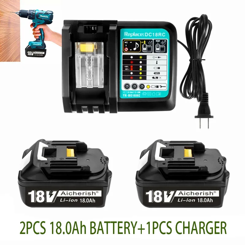 

With Charger BL1860 Lithium Ion Rechargeable Battery Makita 18V 18000mah 18Ah for BL1840 BL1850 BL1830 BL1860B LXT400 Li-ion