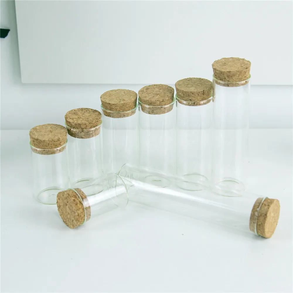 10ml/15ml/20ml/25ml/30ml/40ml/50ml/60ml/80ml/100ml/110ml Small Glass Test Tube with Cork Stopper Bottles Jars Vials 24 Pieces images - 6