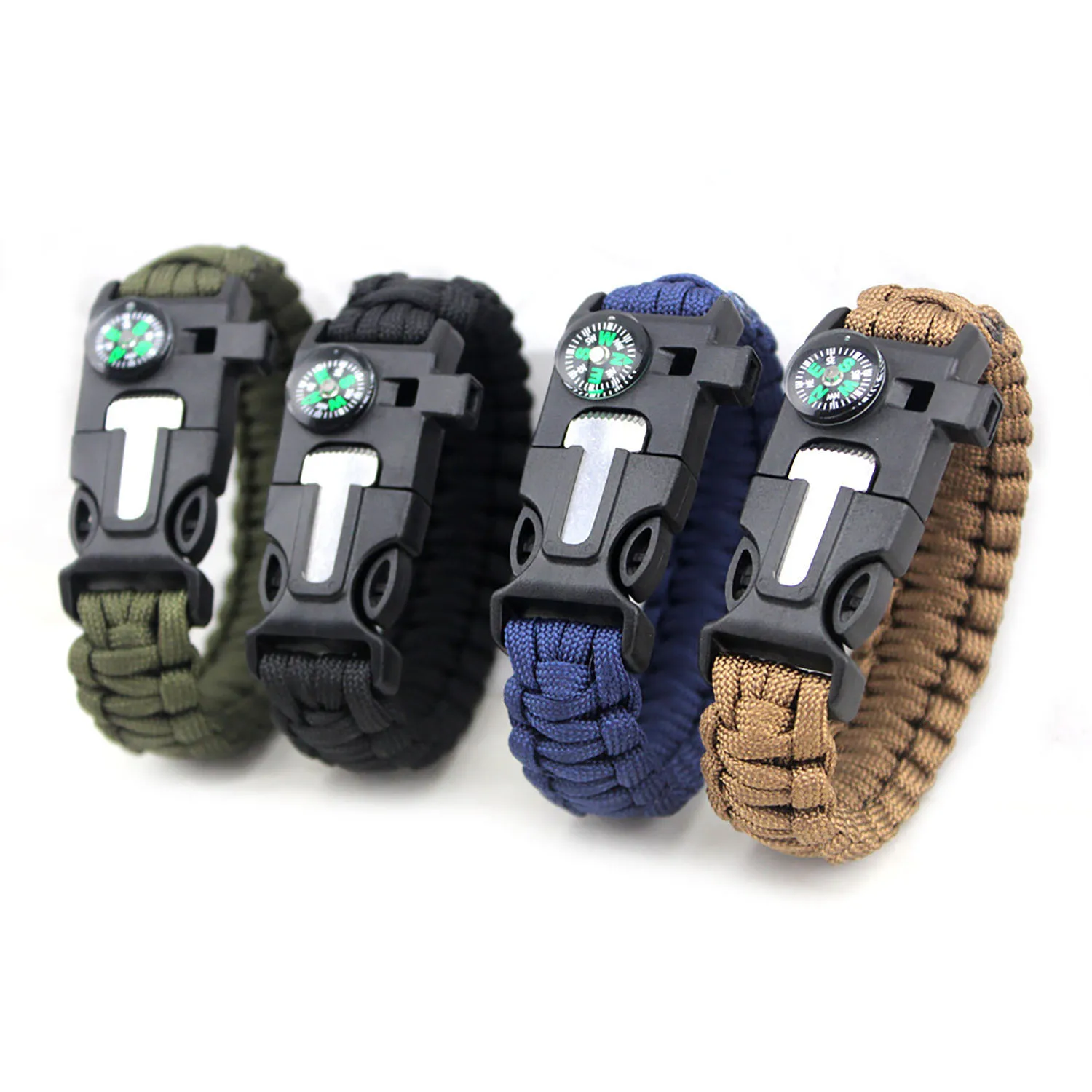

25CM Outdoor Survival Men Women Bracelets Braided Paracord Multi-Function Camping Rescue Emergency Rope Bangles Compass Whistle