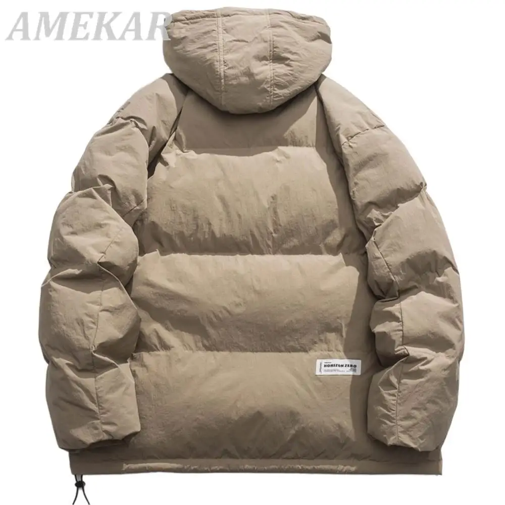 Winter Men Hooded Jackets Parkas Streetwear Solid Color Thicken Warm Puffer Jacket Hip Hop Fashion Harajuku Casual Bubble Coats