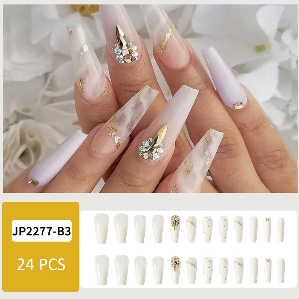 

Новинка накладные ногти длинное полное покрытие ногти французский белый дизайн ногтей Типсы для женщин девушек клей/желе гель тип Съемная ...