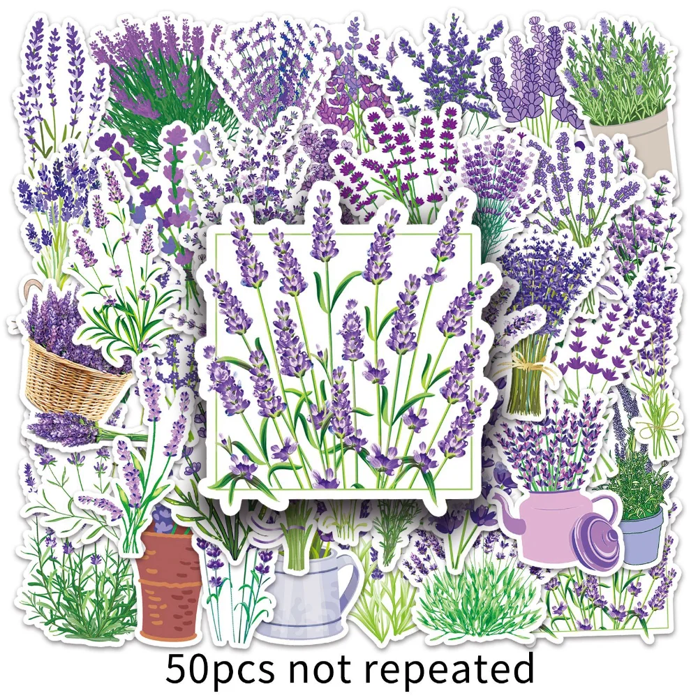 

50PCS Kawaii Cartoon Lavender Flower Aesthetic Stickers Decals Laptop Scrapbook Phone Decoration Sticker for Kids Girls