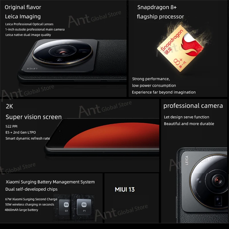 Global Rom Xiaomi 12S Ultra Smartphone Snapdragon 8 Gen 1+ 2K Screen 50MP Camera 4860mAh Battery 67w Fast Charge Mobile Phones