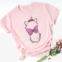 cute mary cat cartoon print tshirt women harajuku kawaii clothes pink bow t shirt summe fashion female t shirt dropshipping