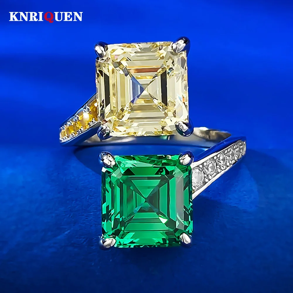 

New Vintage 100% 925 Real Silver 10*10mm Topaz Emerald Open Ring for Women Gemstone Wedding Party Fine Jewelry Gifts Wholesale