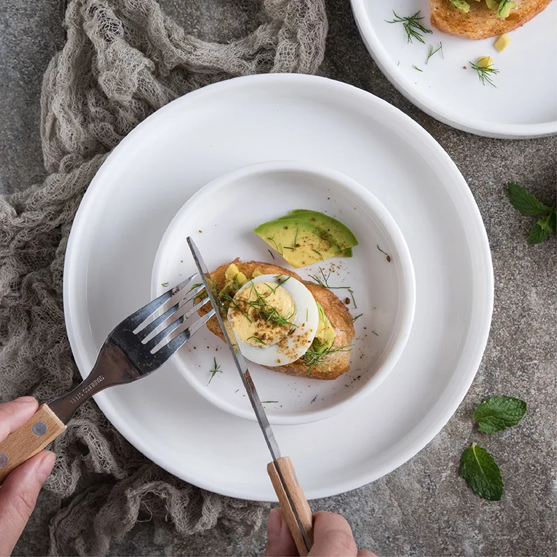 

New 8inches European-style white ceramic tableware, creative western dishes, breakfast dishes, baking cake dishes ceramic dishes