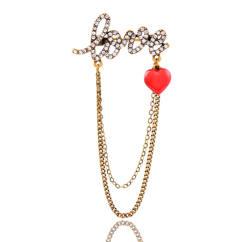 

LEEKER Red Enamel Heart Brooches For Women Gold Color Love Letter Tassels Pin Fashion Jewelry 2022 New Arrival accessories LK6