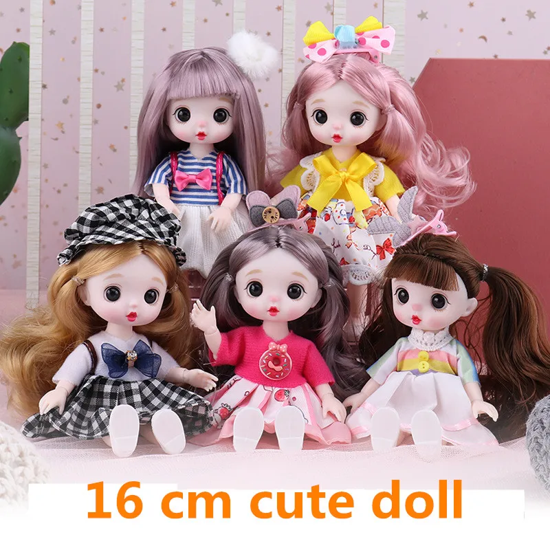 

8 Points 16cm BJd Doll 13 Movable Joint Girl Baby 3D Eyes 1/12 Fashion Doll Beautiful DIY Toy Doll with Clothes Dress Up Gift