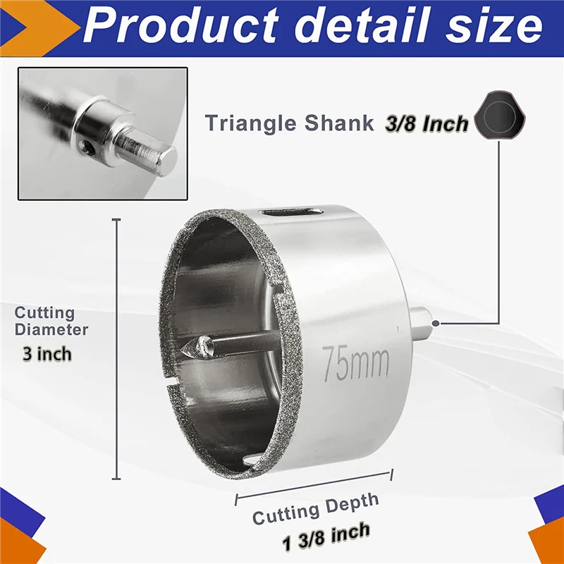 Алмазная пила для сверления отверстий диаметром 3 дюйма + 2 с направляющим долотом