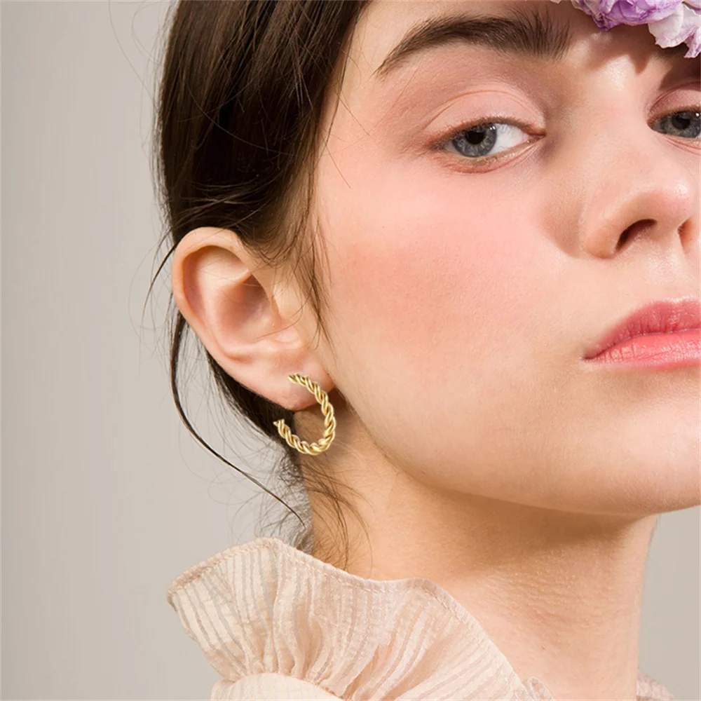 Корейские Витые Серьги-кольца Для Женщин Золотые Серьги-гвоздики Из Нержавеющей