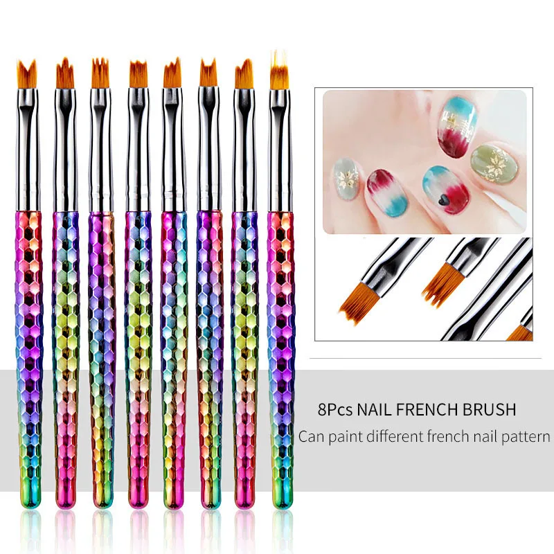 

New 8Pcs/set Acrylic Nail Art Line Painting Pen 3D Tips Flowers Patterns Drawing Pen UV Gel Brushes Painting Manicure Tools