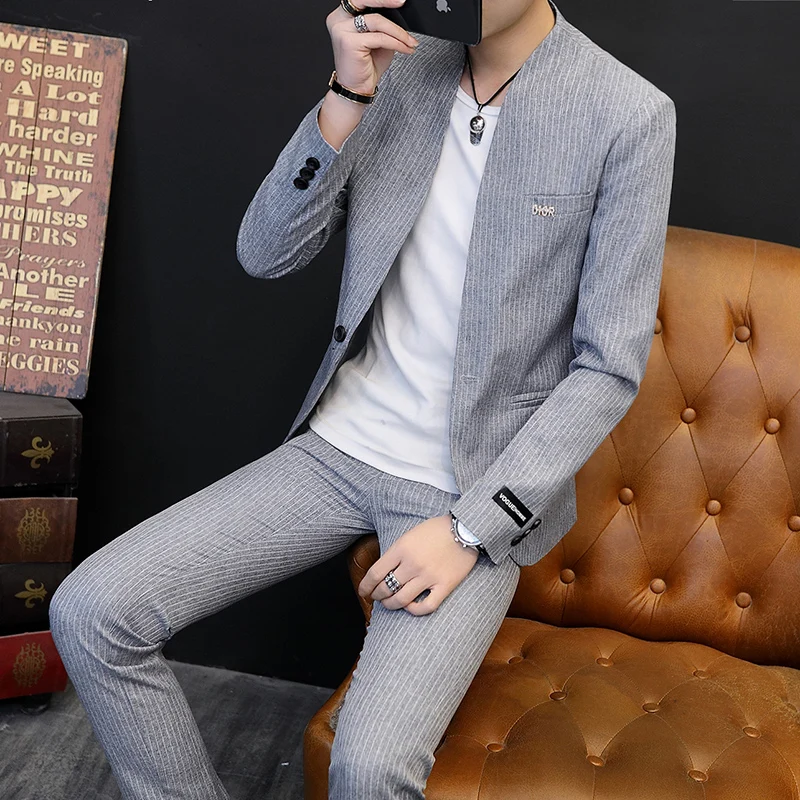 

Spring and autumn men's British style suit set Korean version slim handsome Internet celebrity suit two-piece fashion suit