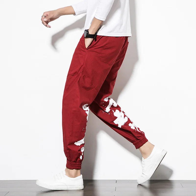 Chinese Men Home Pant Cotton Casual Print Loungewear Harem Trousers 3XL-5XL Spring Autumn New Sleep Bottoms