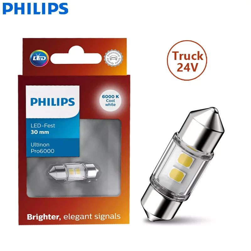 Philips LED C5W Festoon 30 мм Грузовик 24 В Fest Ultinon Pro6000 6000K Холодный белый Внутренняя
