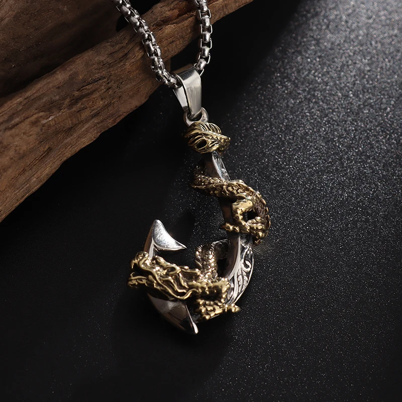 

Dragon Winding Fishhook Pendant Necklace for Men and Women Creative Unique Fishing Souvenir Jewelry Necklace
