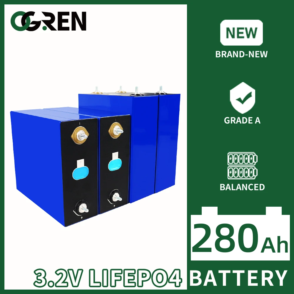 

3.2V 280AH Grade A LiFePO4 Battery 1/4/8/16/32PCS Rechargeable Lithium Iron Phosphate Cell DIY 12V 24V 48V RV Boat Solar System