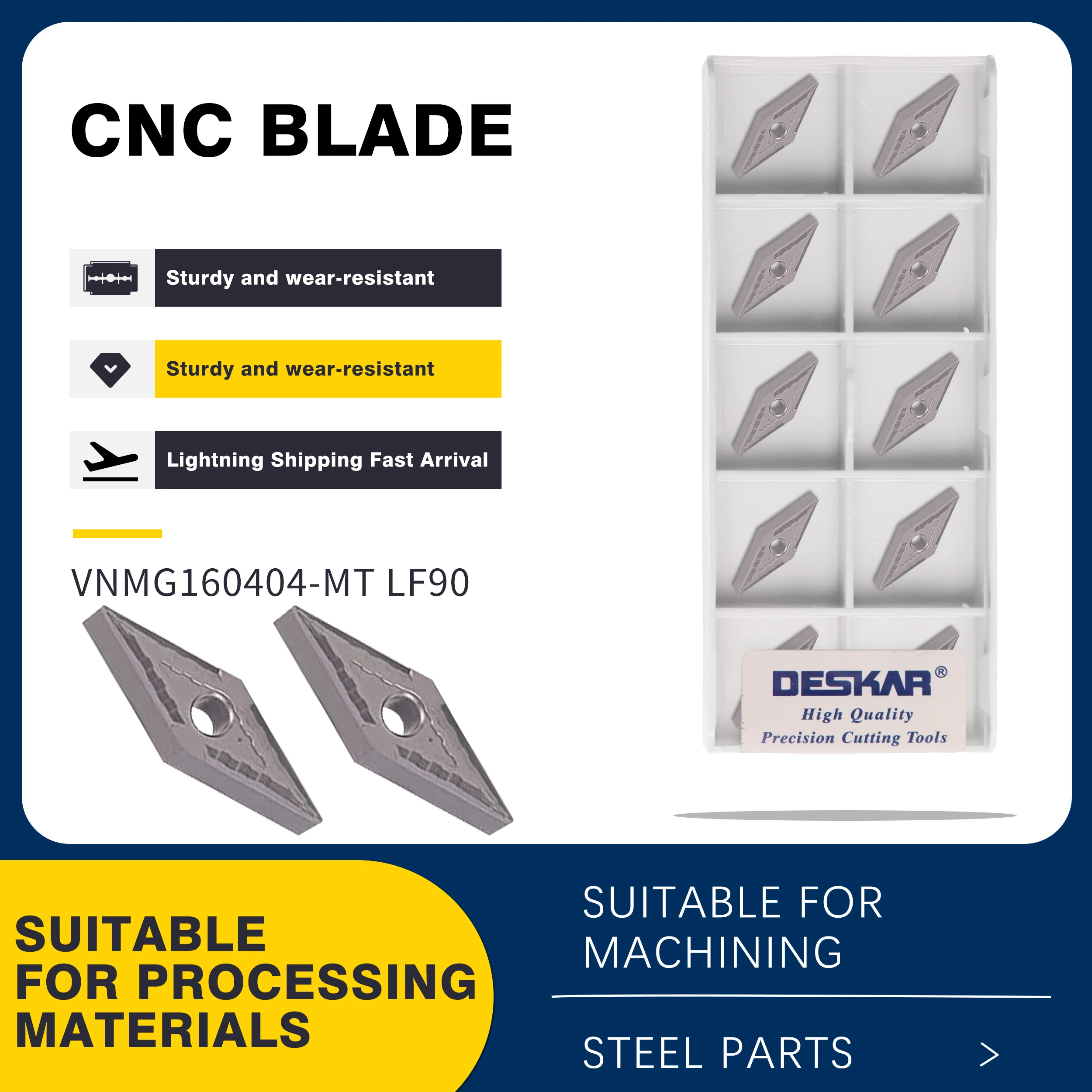 

10pcs VNMG160404-MT LF90 Carbide Blade External Turning Tool VNMG160408-MT LF90 CNC Lathe Tool Cermet Inserts,Steel Turning Tool