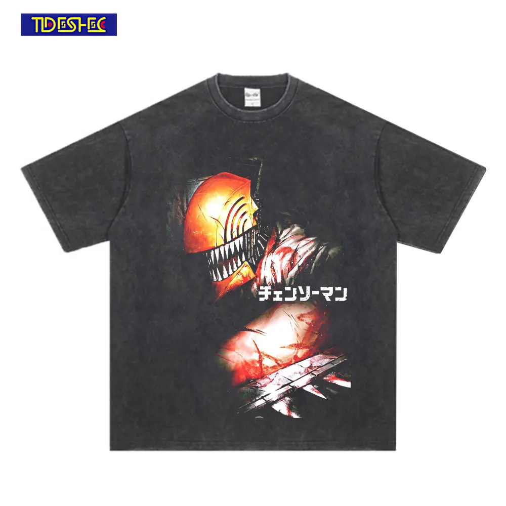 

Hip Hop Streetwear Men Japanese Anime Chainsaw Man Print T Shirt Short Sleeve Harajuku T Shirt Cotton Oversized Short T Shirt