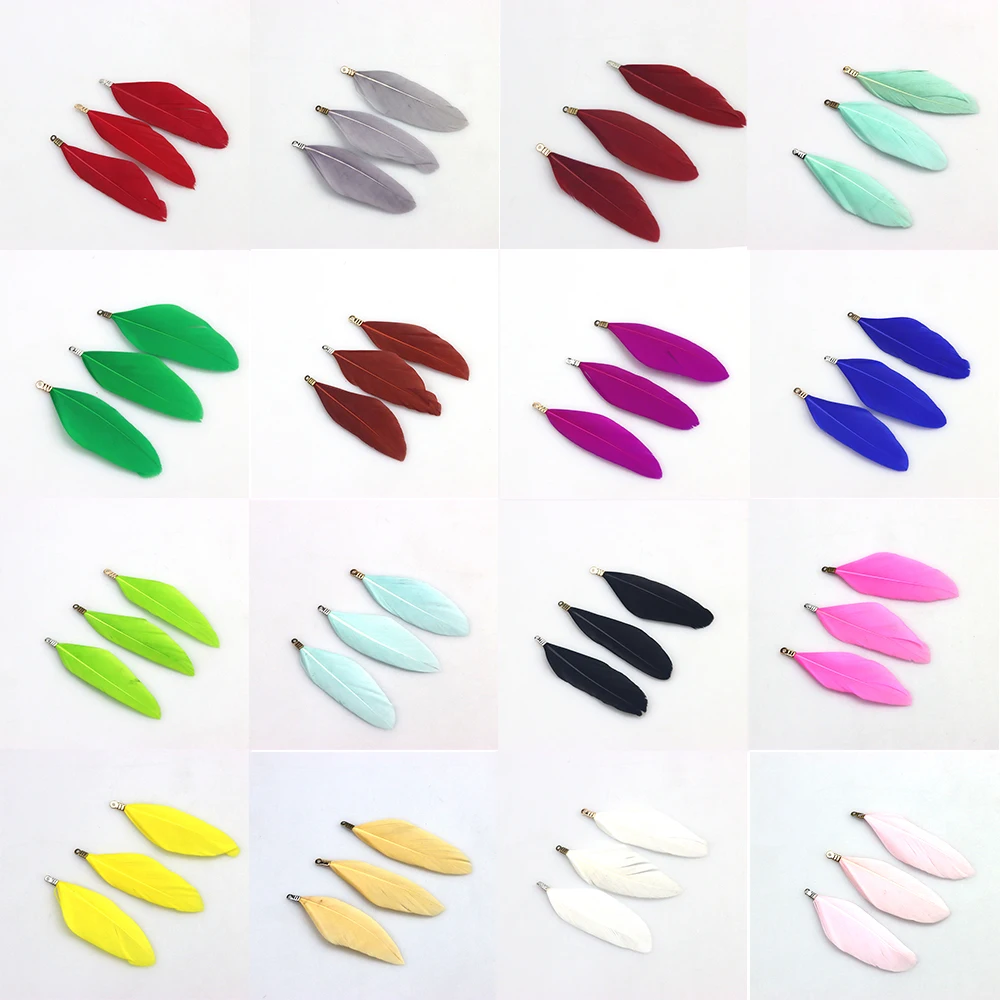 

55MM Natural Feather Multicolor Feather Tassel 12PCS/LOT Bronze/Rhodium/KC Gold Metal Clip DIY Necklace Earrings Jewelry Making