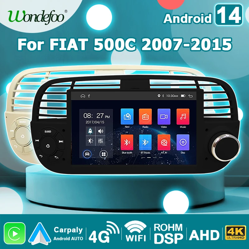 Автомагнитола Carplay 2 DIN 7 дюймов Android 14 для Fiat 500 2007-2016 автонавигация Bluetooth 4G