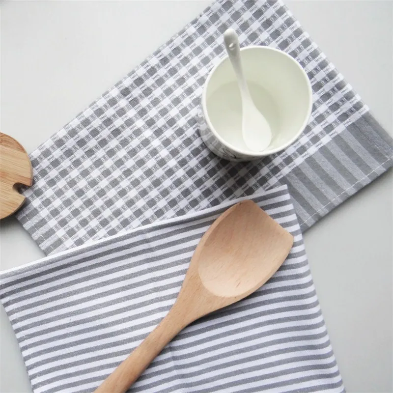 

1Pc 40x60cm Kitchen Cotton Tea Towel Dish Cleaning Lattice Striped Table Dinner Napkin Party Decor Gift