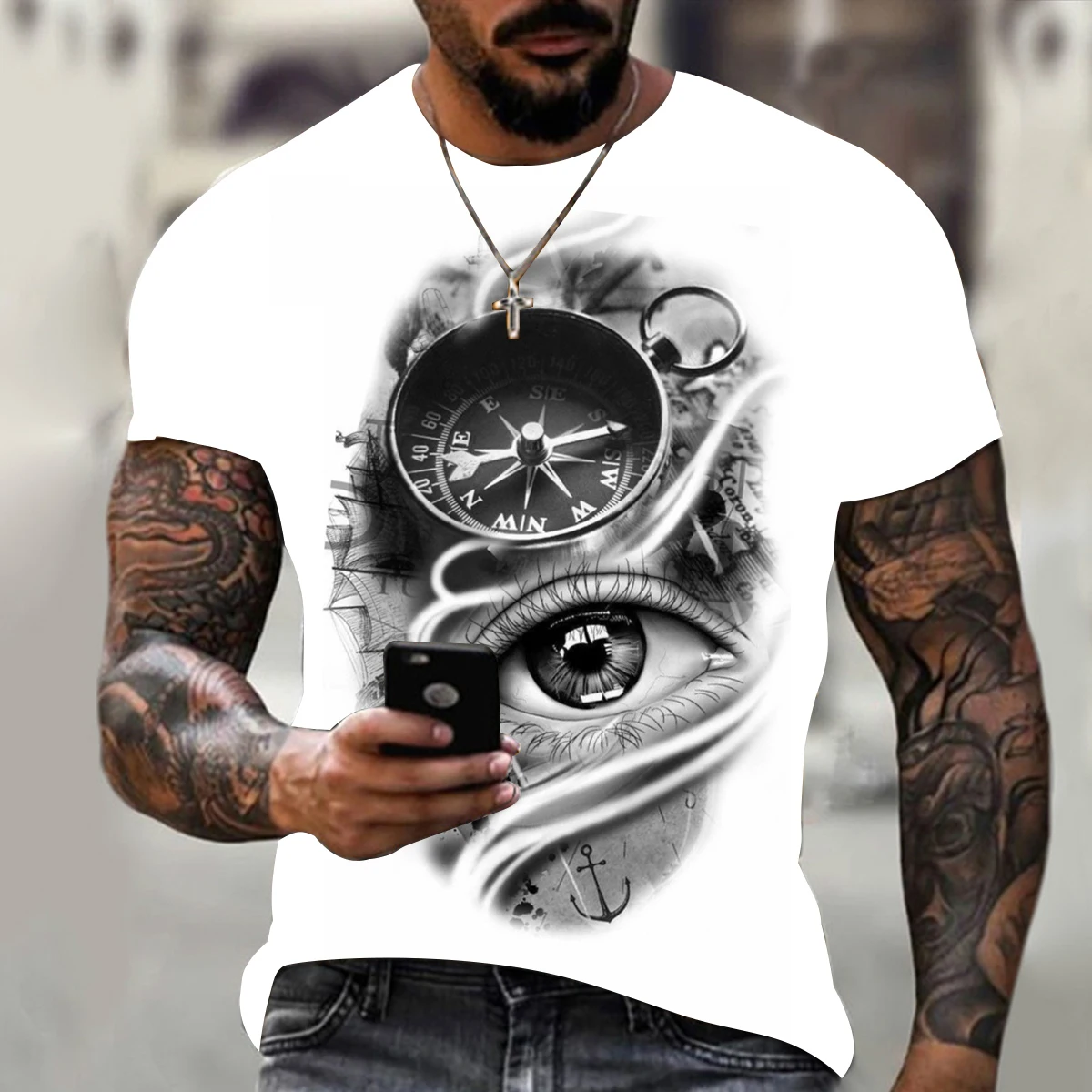 

Summer hot-selling Fashion And Handsome Men Compass 3D Printing T-shirt Summer hip-hop Style T-shirt short-sleeved Fashion Str
