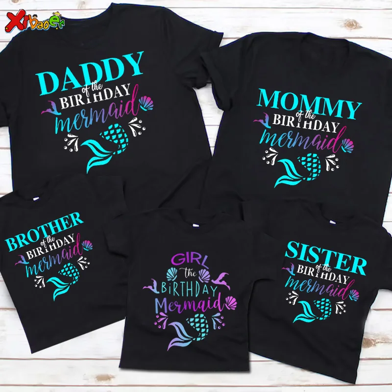 

Birthday Shirt for Family Girl T Shirt Mermaid DAD Sister Kids Girls Clothing Children Clothes Matching Mother Daughter Clothes