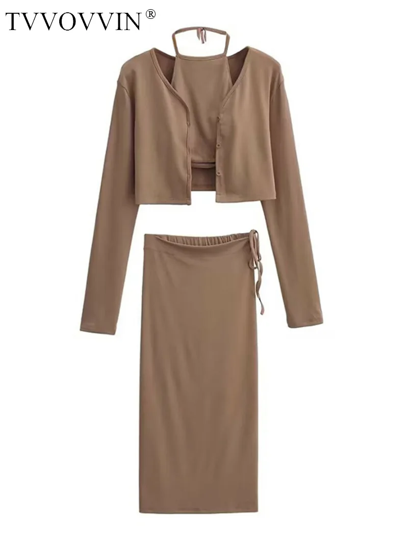 

Сексуальная майка TVVOVVIN с лямкой на шее, жилет, короткий кардиган, Топ с длинным рукавом, футболки, женская футболка с высокой талией и разрезом, женская футболка NKP3