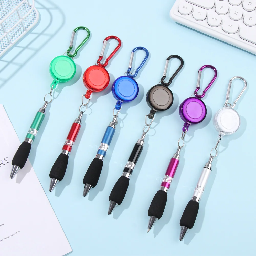 

Metal Retractable Pull Rope Ballpoint Pen Ring Lanyard Easy Pull Buckle Pen Neutral Pen Key Chain Mountaineering Buckle