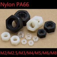 10pcs plastic hex nuts m2 m2 5 m3 m4 m5 m6 m8 nylon pa66 heat insulation hexagon lock nut thread bolt cap black white clear
